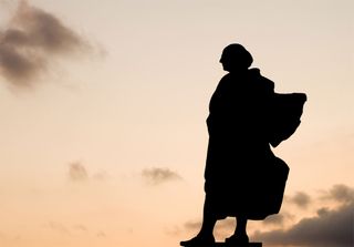 statue of Christopher Columbus in Lavagna, Genova, Italy.