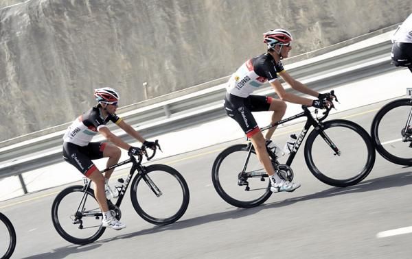 RadioShack-Nissan's Tony Gallopin, left, and Andy Schleck.