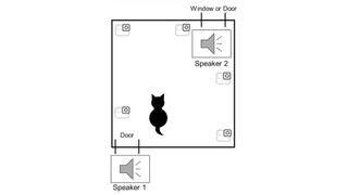 Scientists placed one speaker outside the test room and and another speaker inside the test room close to another door or window, and they recorded video of the cats' responses to the sounds.