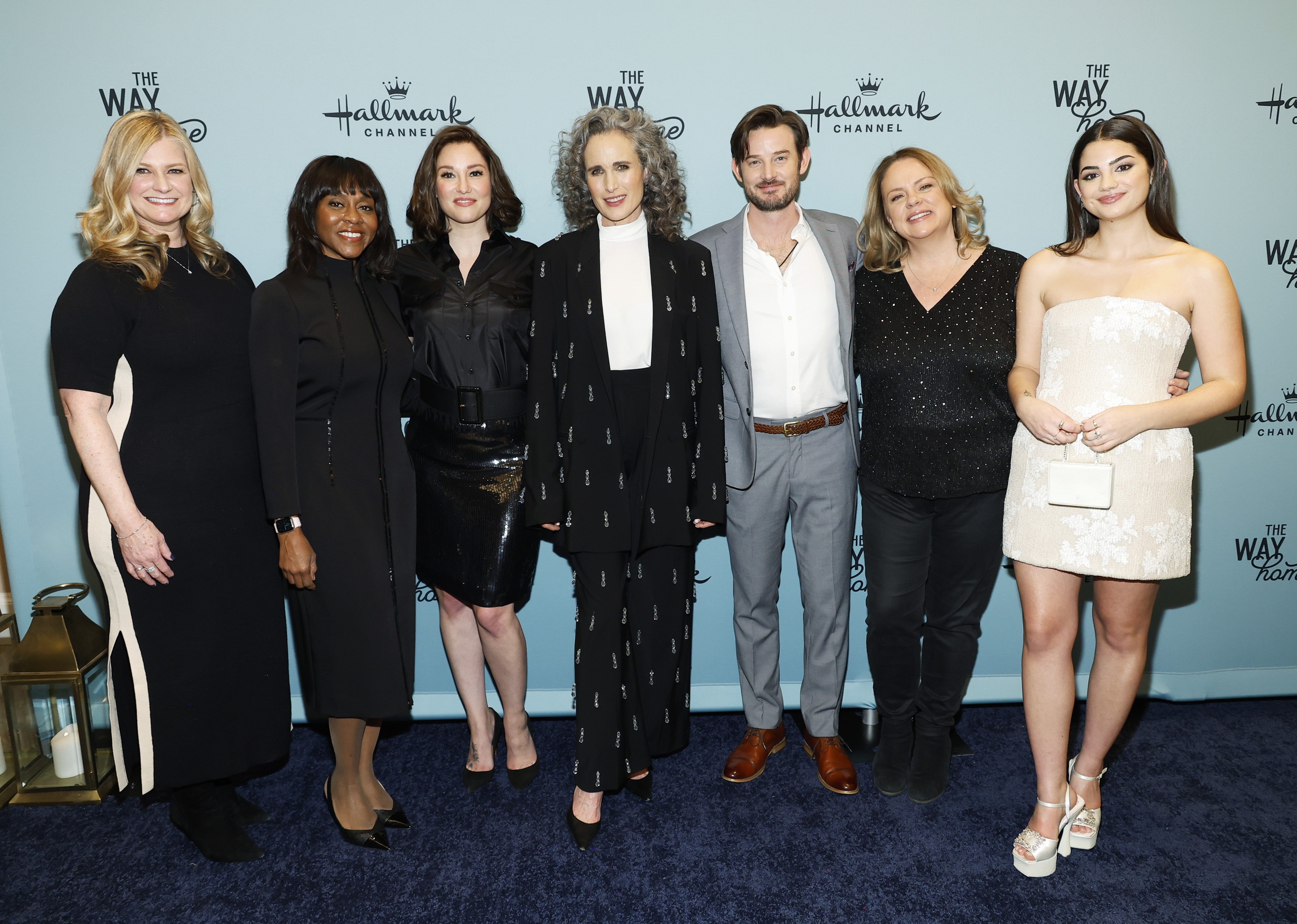 At the New York screening of Hallmark Channel series The Way Home at the Whitby Hotel (l. to r.): Hallmark Media SVP, development Laurie Ferneau and president Wonya Lucas; cast members Chyler Leigh, Andie MacDowell and Evan Williams; Hallmark Media EVP, programming Lisa Hamilton Daly; and cast member Sadie Laflamme-Snow. 