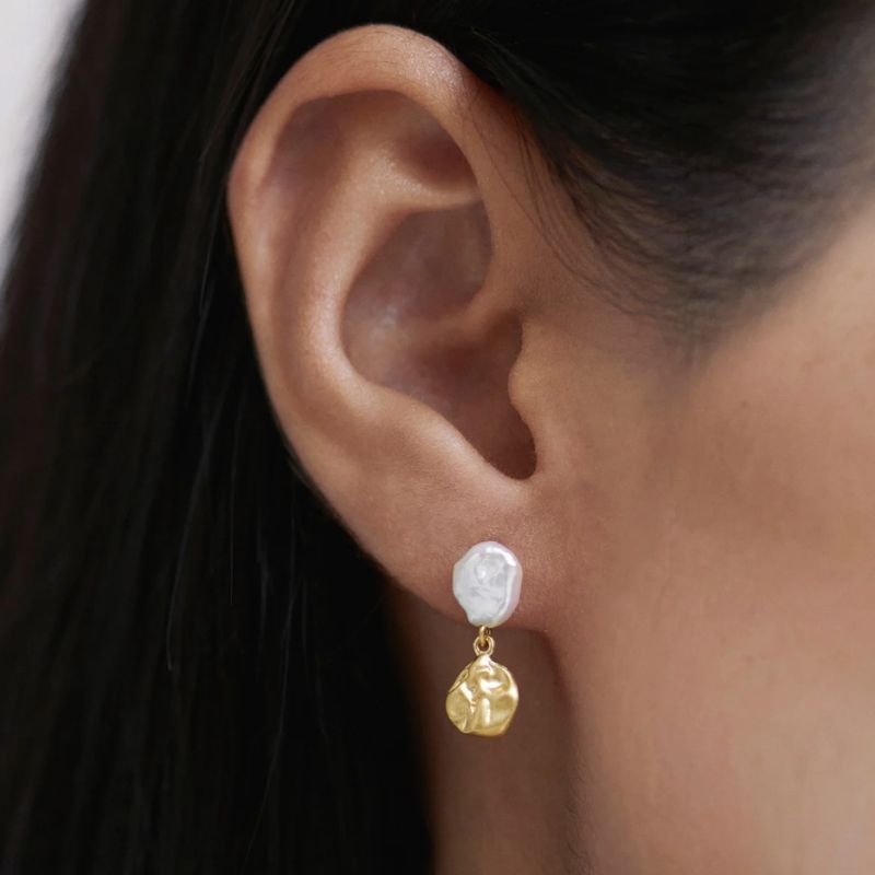 Keshi Pearl Small Drop Earrings on model
