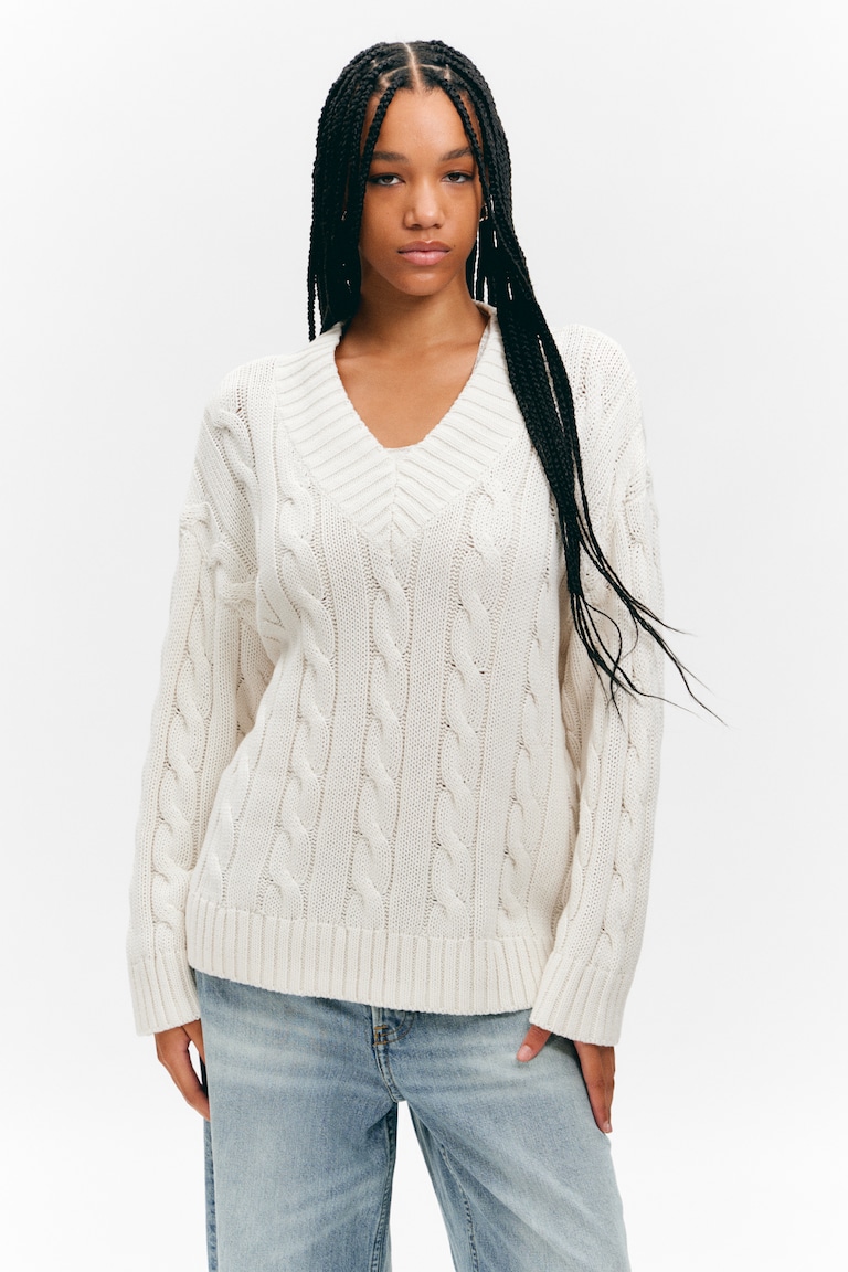 Cable Knit V-Neck Sweater