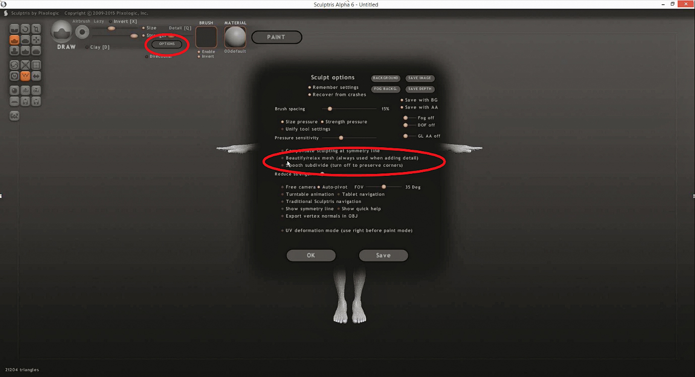 Exporting to Sculptris allows the mesh to be refined