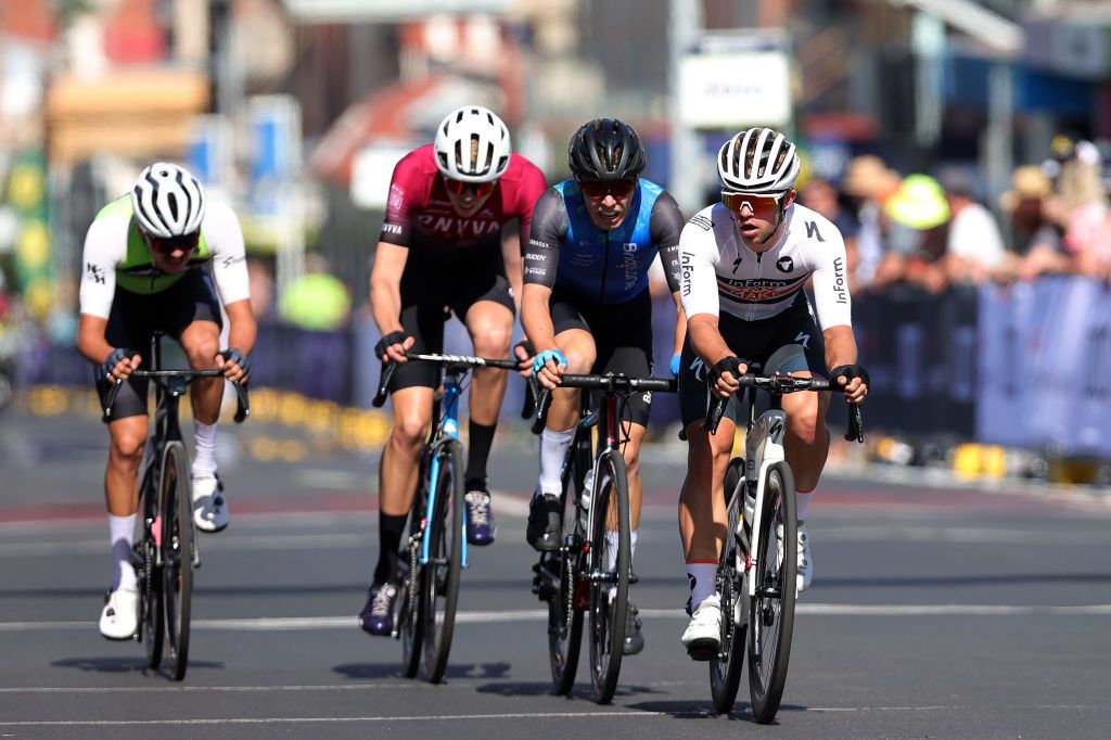 BALLARAT AUSTRALIA JANUARY 14 Graeme Frislie of Australia L competes during the Australian Cycling National Championships 2022 Criterium Mens U23 a 33km race from Ballarat to Ballarat AusCyclingAus on January 14 2022 in Ballarat Australia Photo by Con ChronisGetty Images