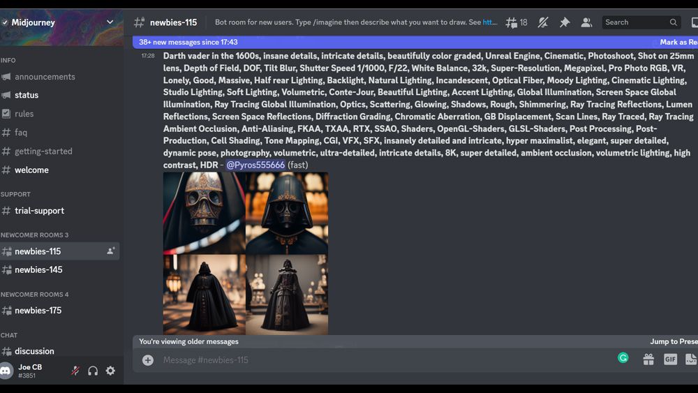 A screengrab of a text prompt and results in an AI image generator