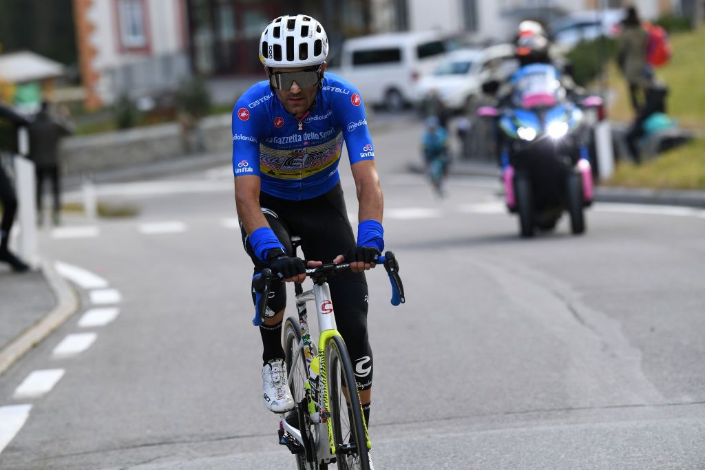LAGHI DI CANCANO ITALY OCTOBER 22 Ruben Guerreiro of Portugal and Team EF Pro Cycling Blue Mountain Jersey Breakaway during the 103rd Giro dItalia 2020 Stage 18 a 207km stage from Pinzolo to Laghi di Cancano Parco Nazionale dello Stelvio 1945m girodiitalia Giro on October 22 2020 in Laghi di Cancano Italy Photo by Tim de WaeleGetty Images