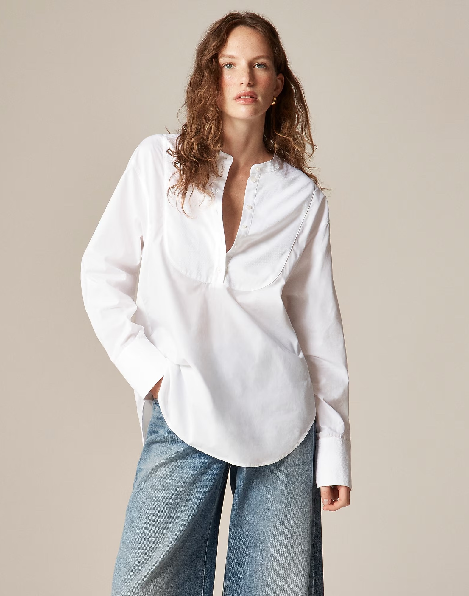 J.Crew, Tuxedo Popover Shirt in Cotton Poplin