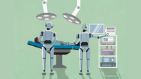 AI robots conducting an operation on a patient