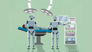AI robots conducting an operation on a patient