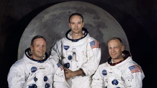 Official crew photo of the Apollo 11 Prime Crew. From left to right are astronauts Neil A. Armstrong, Commander; Michael Collins, Command Module Pilot; and Edwin E. Aldrin Jr., Lunar Module Pilot.
