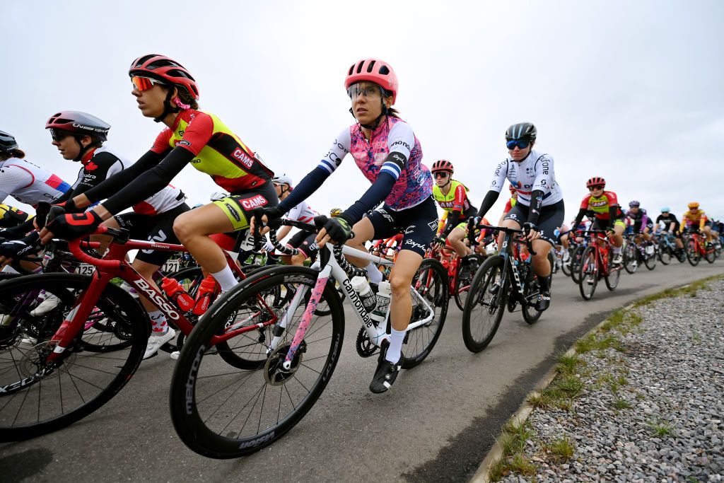 BURY ST EDMUNDS ENGLAND JUNE 06 Omer Shapira of Israel and Team EF Education Tibco Svb competes during the 8th The Womens Tour 2022 Stage 1 stage from Colchester to Bury St Edmunds WomensTour UCIWWT on June 06 2022 in Bury St Edmunds England Photo by Justin SetterfieldGetty Images