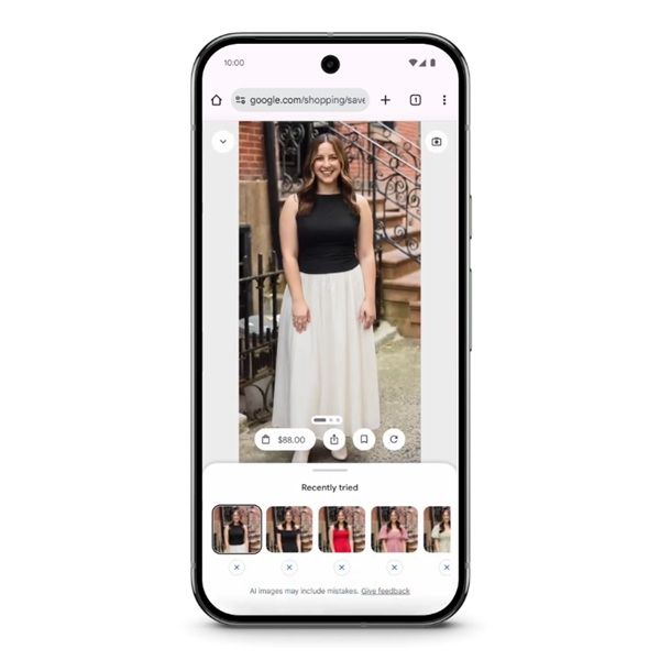 Google's virtual "Try On" is now rolling out, letting users take full length images of themselves and have the AI place new styles on them.