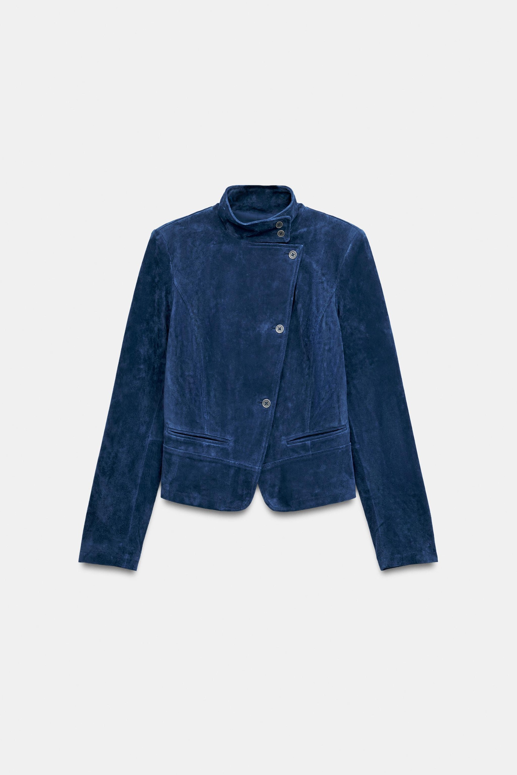 ZARA, 100% Suede Double-Breasted Jacket - Indigo - Xs