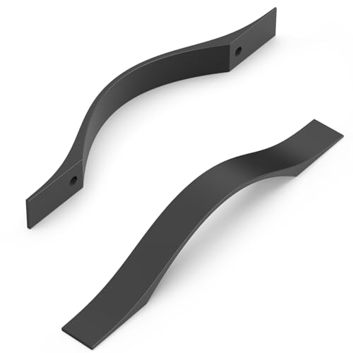 Furniware Pack of 10 Black Kitchen Handles, D-Shape Drawer Pulls 96mm(3.8 Inch) Hole Center, Hardware Modern Kitchen Cabinet Door Handles, for Kitchen and Bathroom Cabinets Cupboard