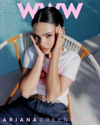 WWW cover image of Ariana Greenblatt sitting by the pool on a beach chair.