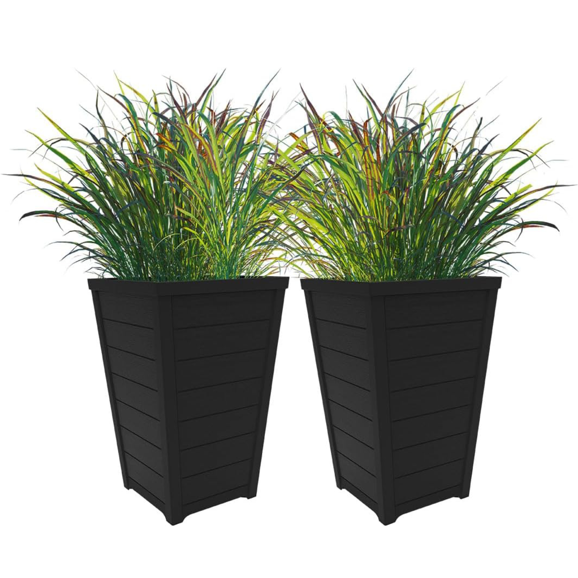 Keter Set of 2 Resin Modern Outdoor 22 Inch Tall Large Flower Pots