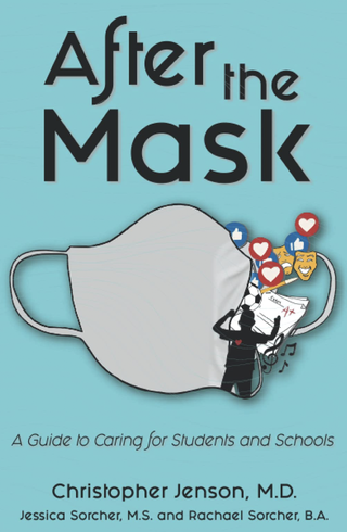 A cover of Dr. Christopher Johnson's book which features a cartoon mask against a light blue background.