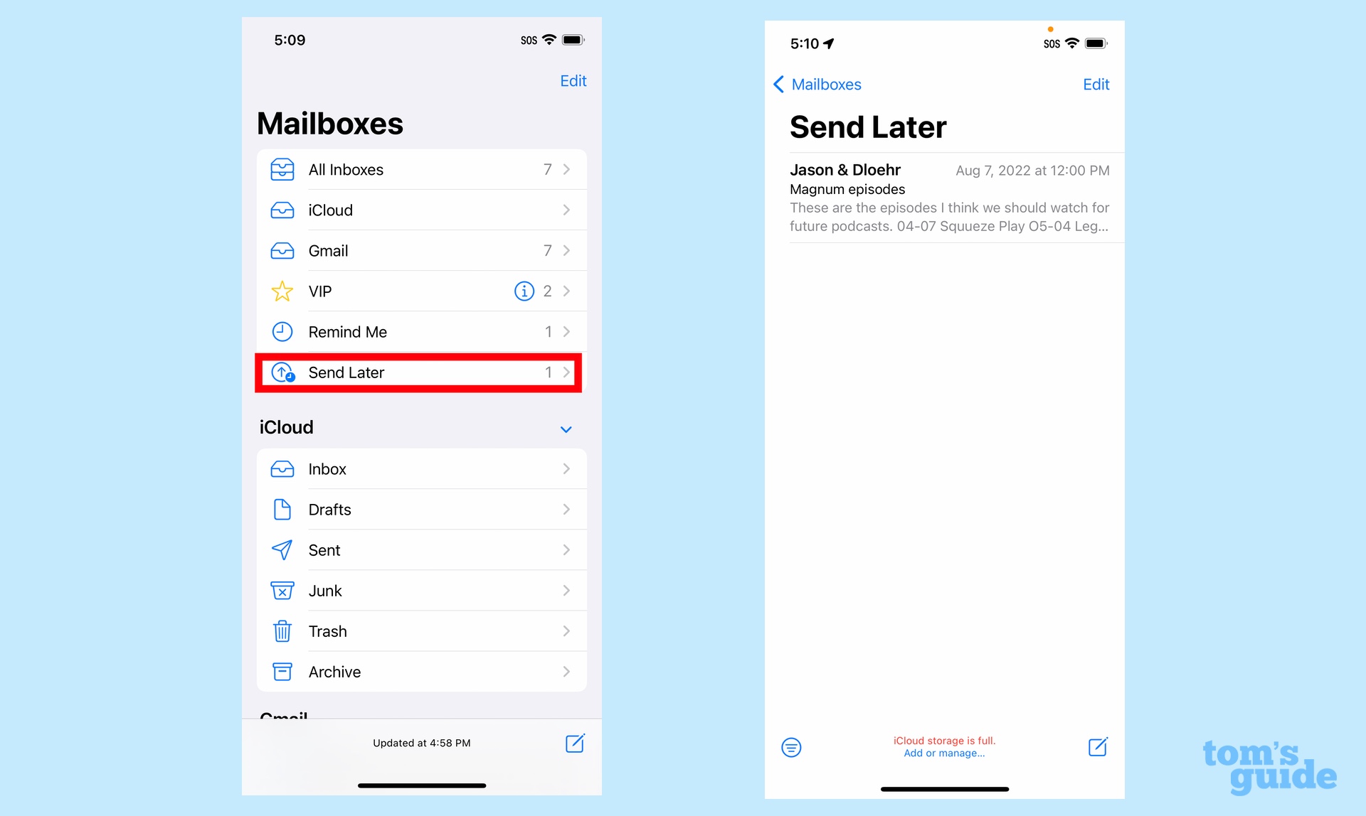 Управление запланированной электронной почтой в iOS 16 Mail