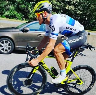 Matteo Trentin wears his new European champion's jersey