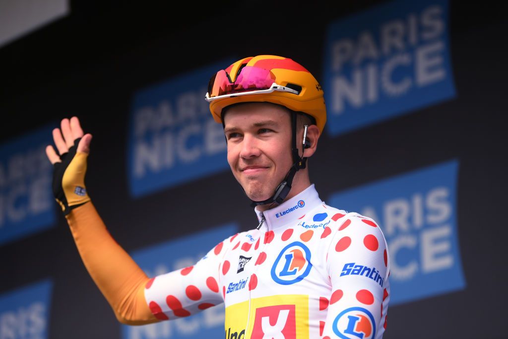 SAINTAMANDMONTROND FRANCE MARCH 08 Jonas Gregaard Wilsly of Denmark and UnoX Pro Cycling Team Polka dot Mountain Jersey prior to the 81st Paris Nice 2023 Stage 4 a 1647km stage from SaintAmandMontrond to La Loge des Gardes 1077m UCIWT ParisNice on March 08 2023 in SaintAmandMontrond France Photo by Alex BroadwayGetty Images