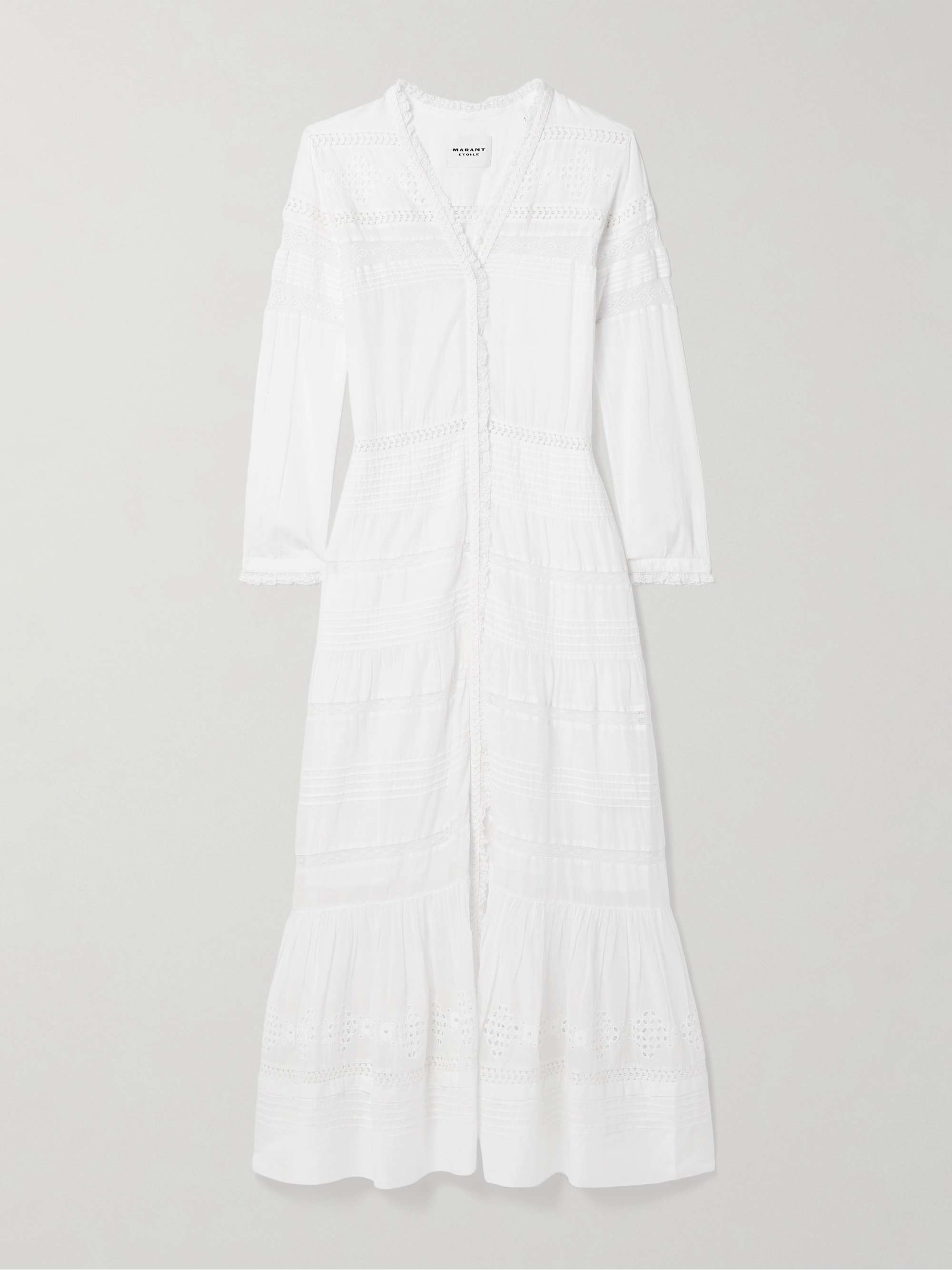 Daniva Lace-Trimmed Broderie Anglaise Organic Cotton-Voile Maxi Dress