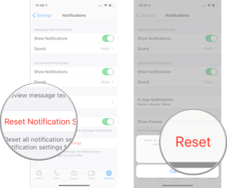 Tap reset notification settings and then tap reset.