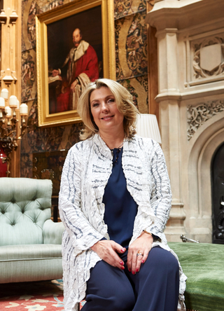 Lady Fiona Carnarvon, owner of Highclere Castle, poses for a photograph at the castle in Highclere, southern England, on May 12, 2016