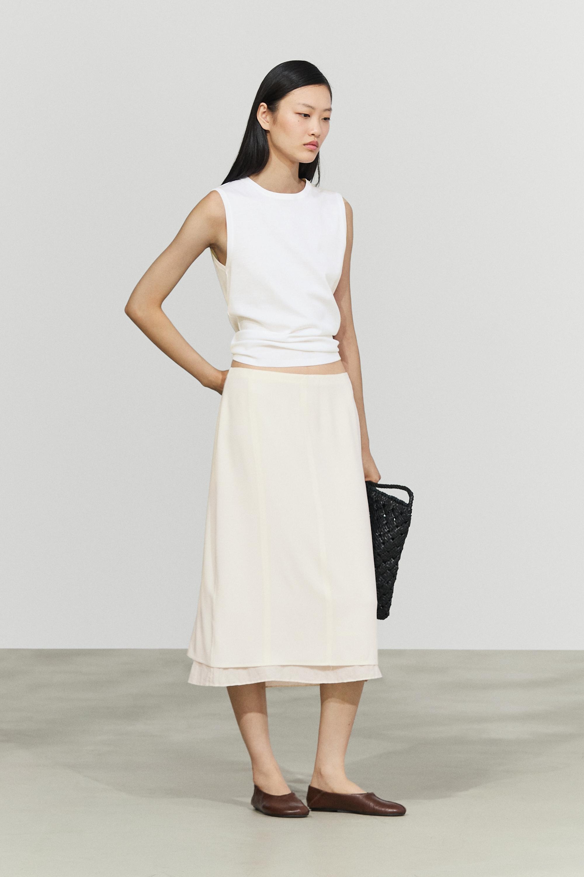 Massimo Dutti, Double-Layered Midi Skirt With Seam Detail