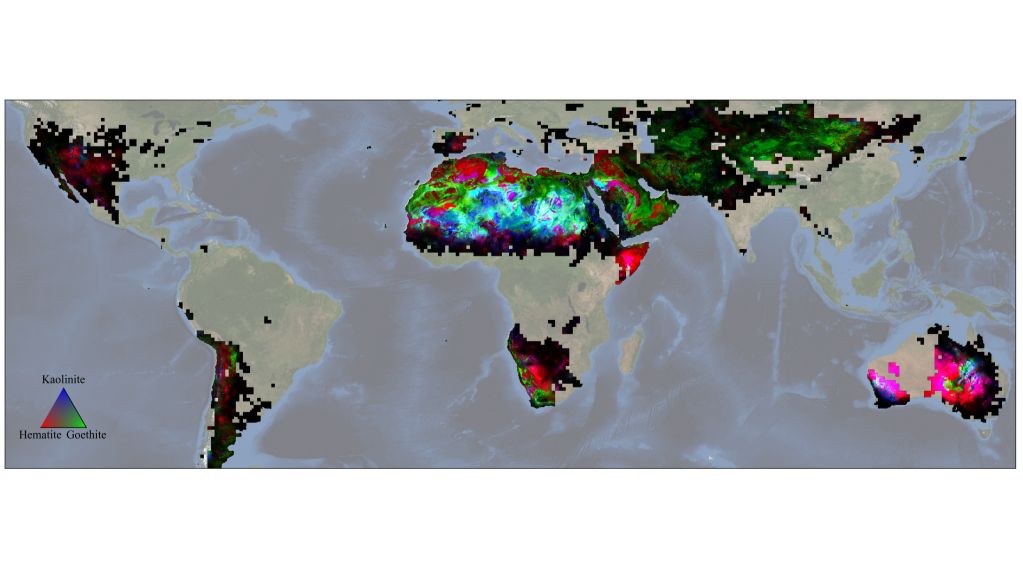 a stretched map of the world with sections in the northern and southern hemispheres mapped out with a color variance of measurement.