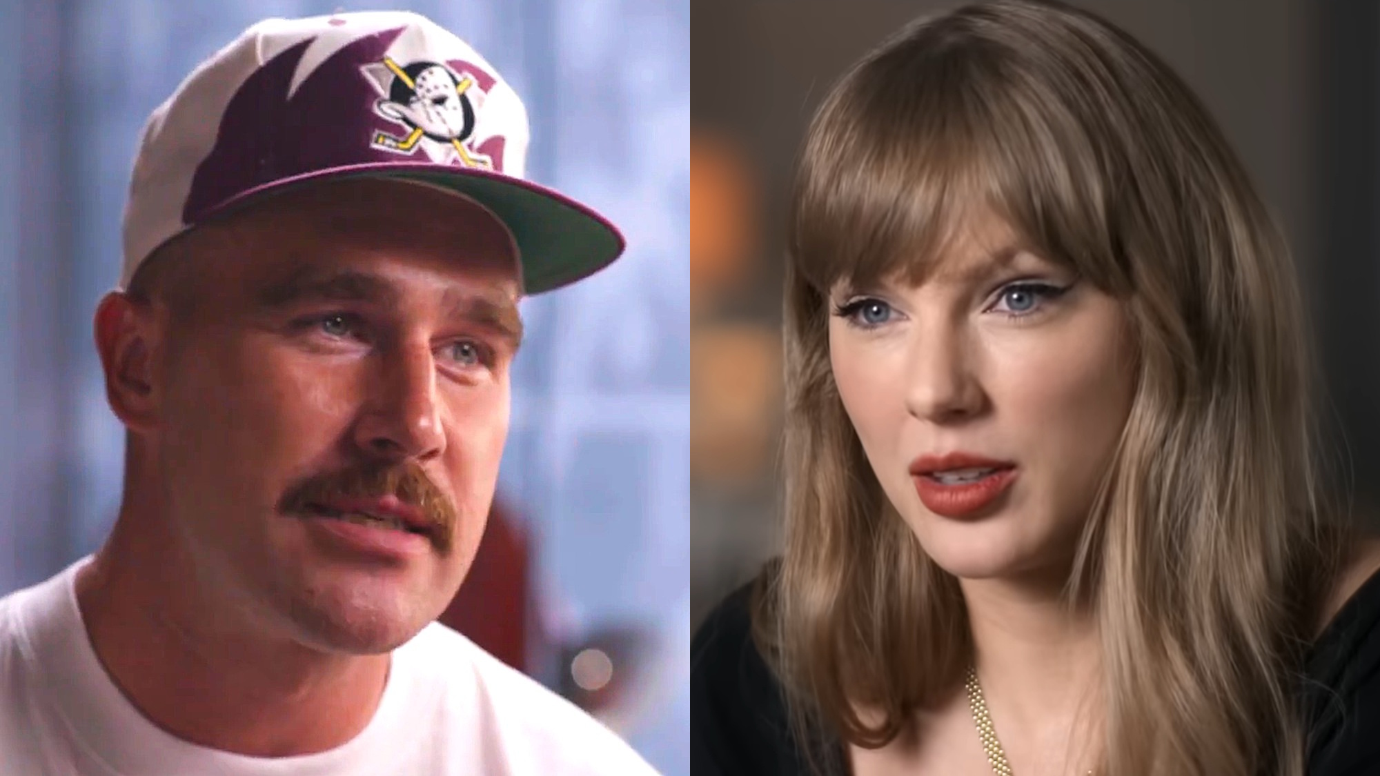 Travis Kelce gives an interview on NFL on NBC, and Taylor Swift is shown in the preview for The End of an Era docuseries.