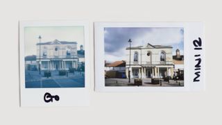 Side-by-side sample image comparisons between the Polaroid Go Gen 2 and Instax Mini 12