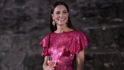 Kate Middleton wears a sparkly dress from the vampire's wife while on a royal visit of belize in 2022