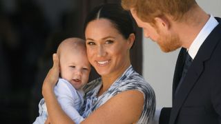Prince Harry, Duke of Sussex and Meghan, Duchess of Sussex, pictured holding their baby son Archie Mountbatten-Windsor at a meeting with Archbishop Desmond Tutu at the Desmond & Leah Tutu Legacy Foundation during their royal tour of South Africa on September 25, 2019 in Cape Town, South Africa.