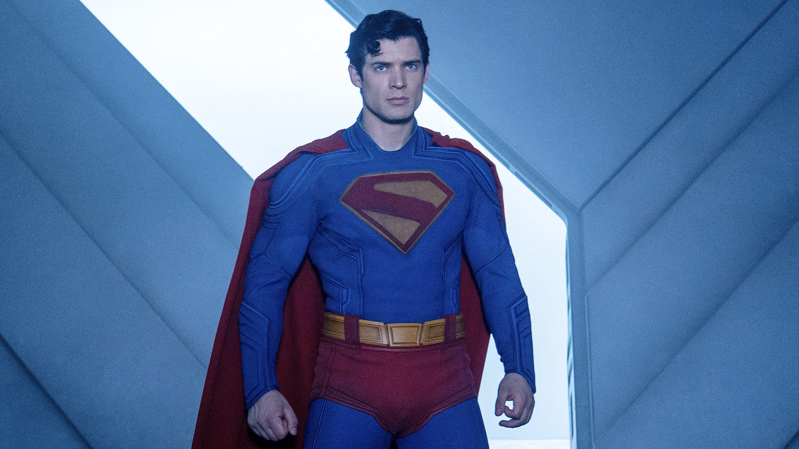 Actor David Corenswet fully suited up in Superman (2025)