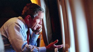 topshot in this photo released by the white house 16 september, 2001, us president george w bush speaks by phone from air foce one with us vice president dick cheney after departing offutt air force base in nebraska, 11 september, 2001 bush, who was travelling in louisiana, was flown to offutt after getting the news of the terrorist attacks in washington and new york afp photothe white houseeric draper photo by eric draper the white house afp photo by eric draperthe white houseafp via getty images
