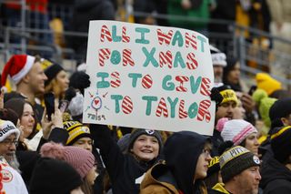 A Steelers fan holds up a sign for Taylor Swift at the game on December 25th