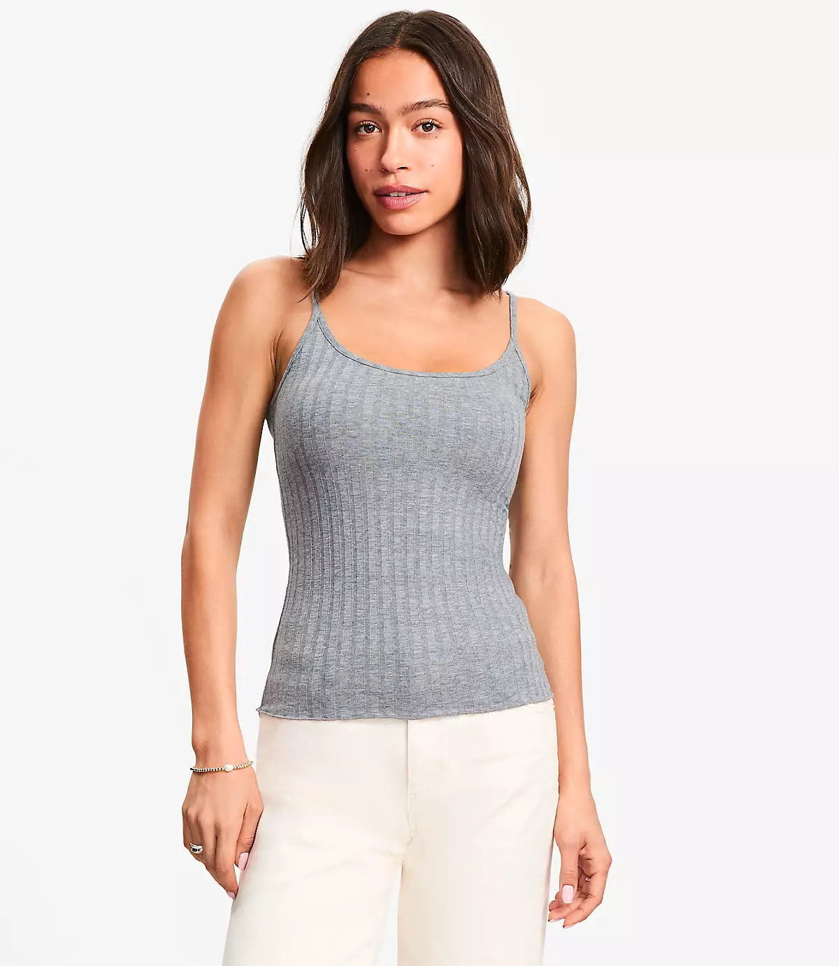 loft, Heathered Ruffle Ribbed Tank Top