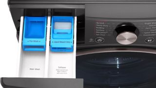 LG WM4000HBA washing machine with the detergent drawer open