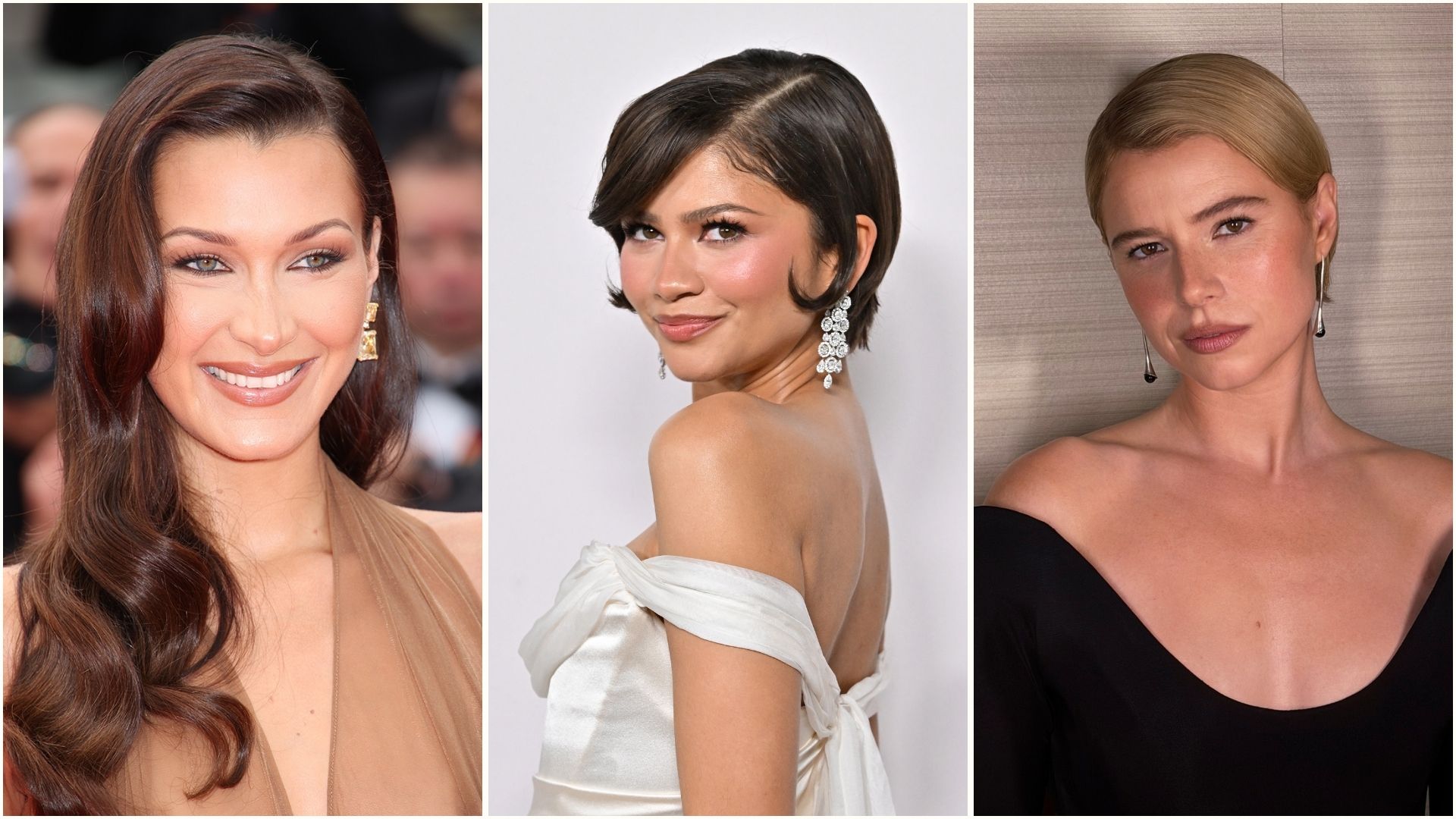 A collage with Bella Hadid, Zendaya and Jessie Buckley