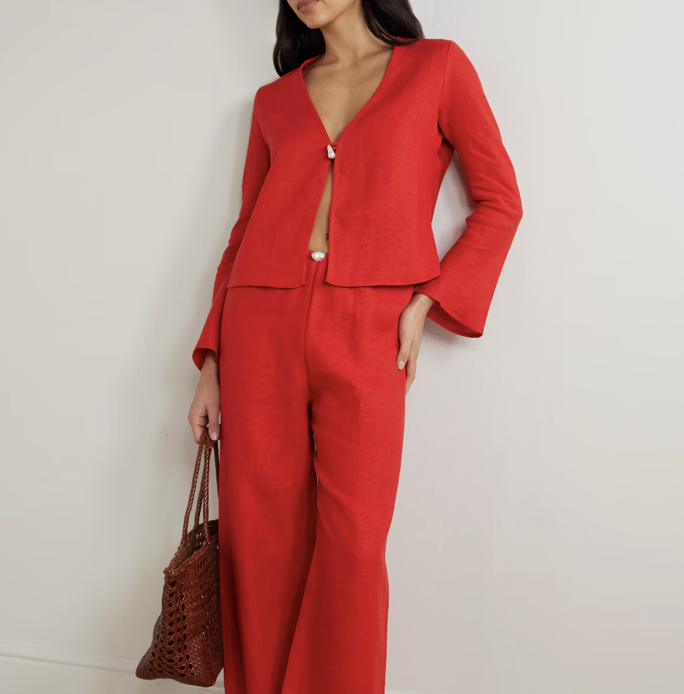 Sara Cristina, Nerea Pearl-Embellished Linen Top