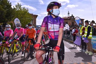LAGUNAS DE NEILA SPAIN MAY 23 Niamh FisherBlack of New Zealand and Team SD Worx Purple Leader Jersey at start in Quintanar de la Sierra during the 6th Vuelta A Burgos Feminas 2021 Stage 4 a 1216km stage from Quintanar de la Sierra to Lagunas De Neila 1870m VueltaBurgos BurgosFem UCIWWT on May 23 2021 in Lagunas De Neila Spain Photo by Luc ClaessenGetty Images