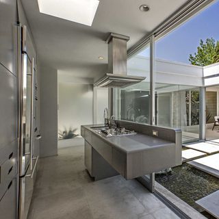 outdoor kitchen with grey units