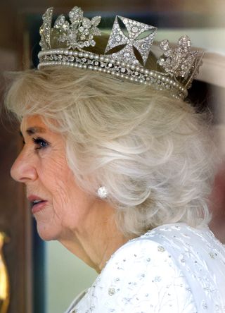 Queen Camilla wearing the George IV State Diadem