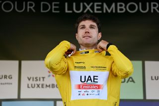 Marc Hirschi on the podium at Tour de Luxembourg