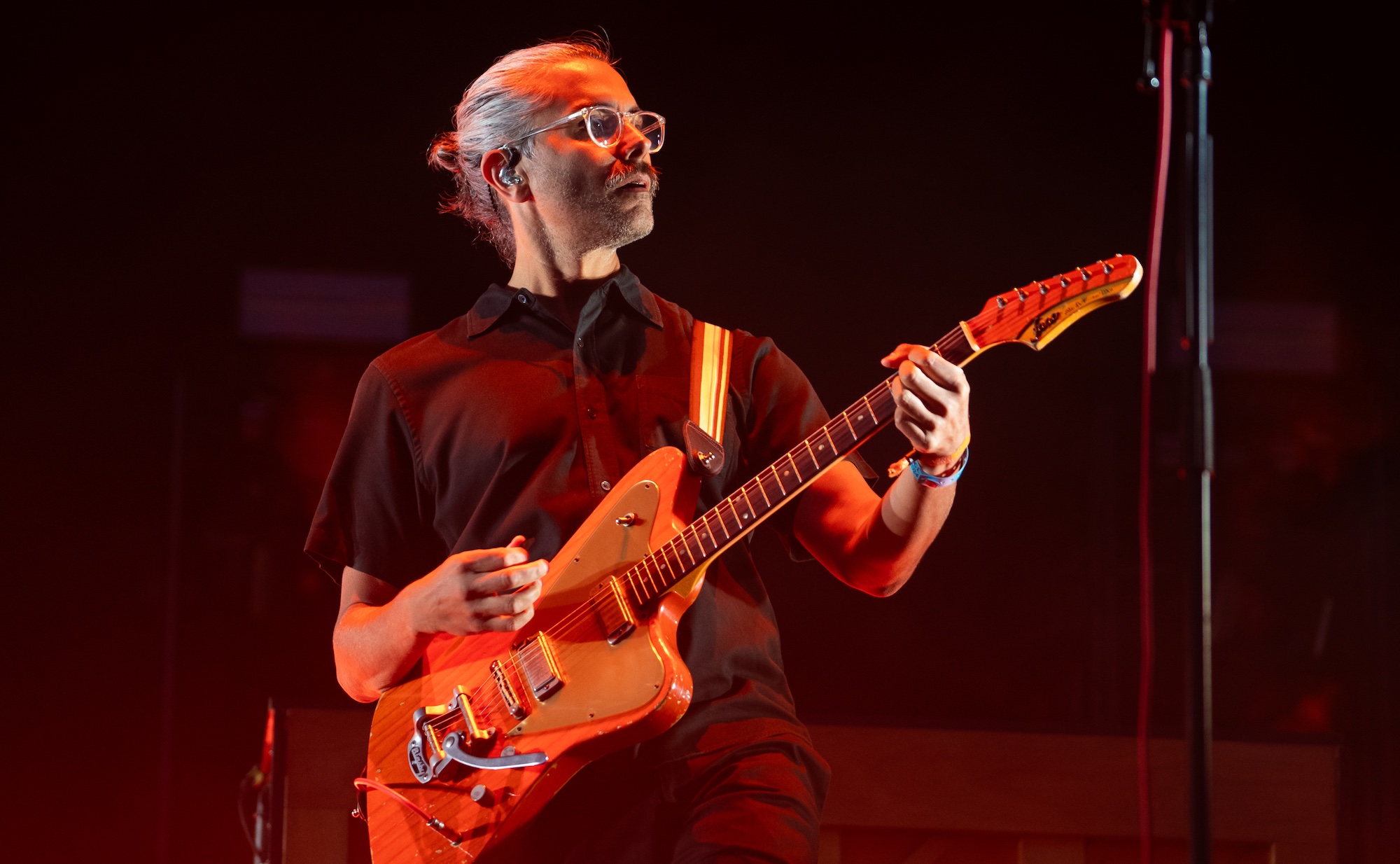 Dave Depper performs onstage with Death Cab for Cutie at at Victoria Park in London, England on August 25, 2024