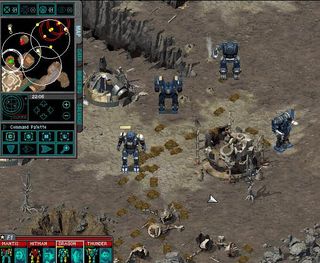 Best mech games - the player of 1998's MechCommander considers their strategic options as they look over their lance of MechWarriors from above.