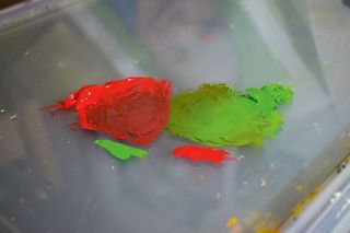 Red and green paint blobs