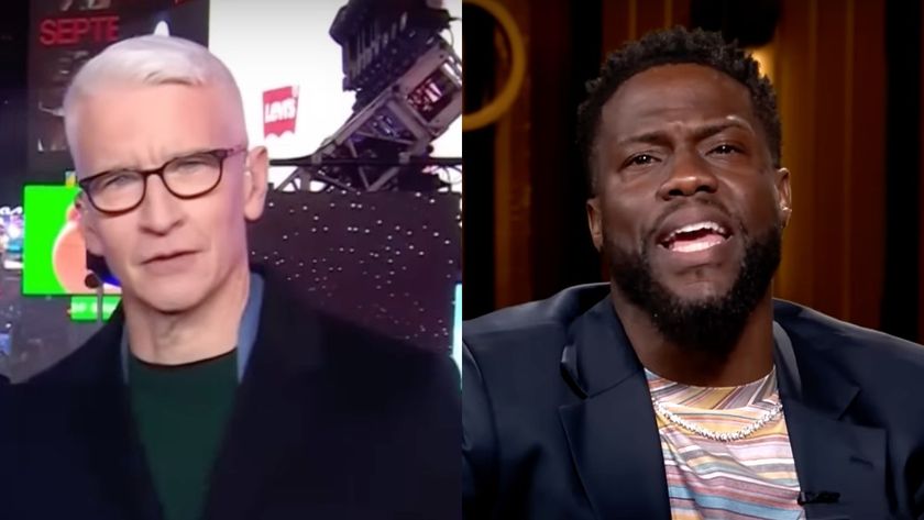 Side by side of Anderson Cooper and Kevin Hart.