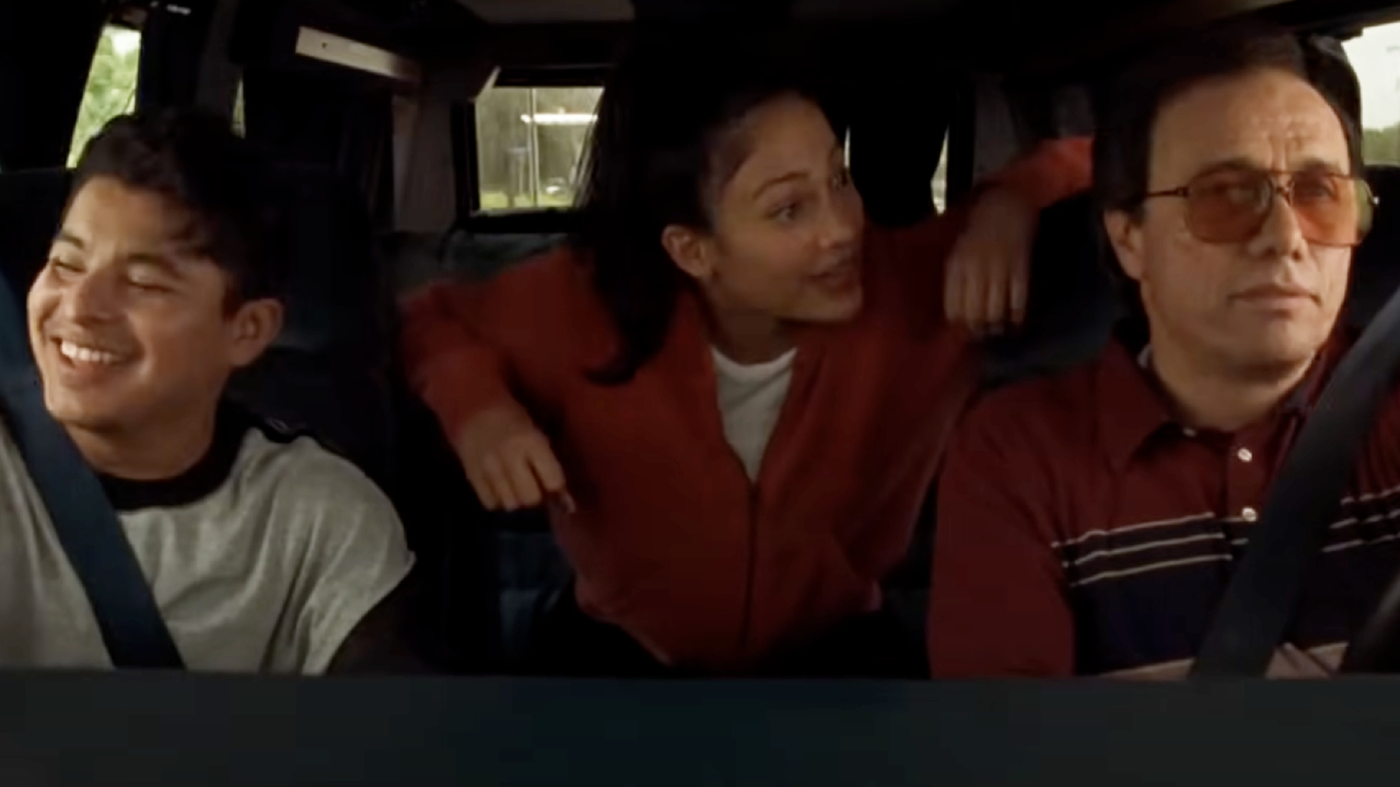 A.B., Selena, and Abraham Quintanilla in the car.