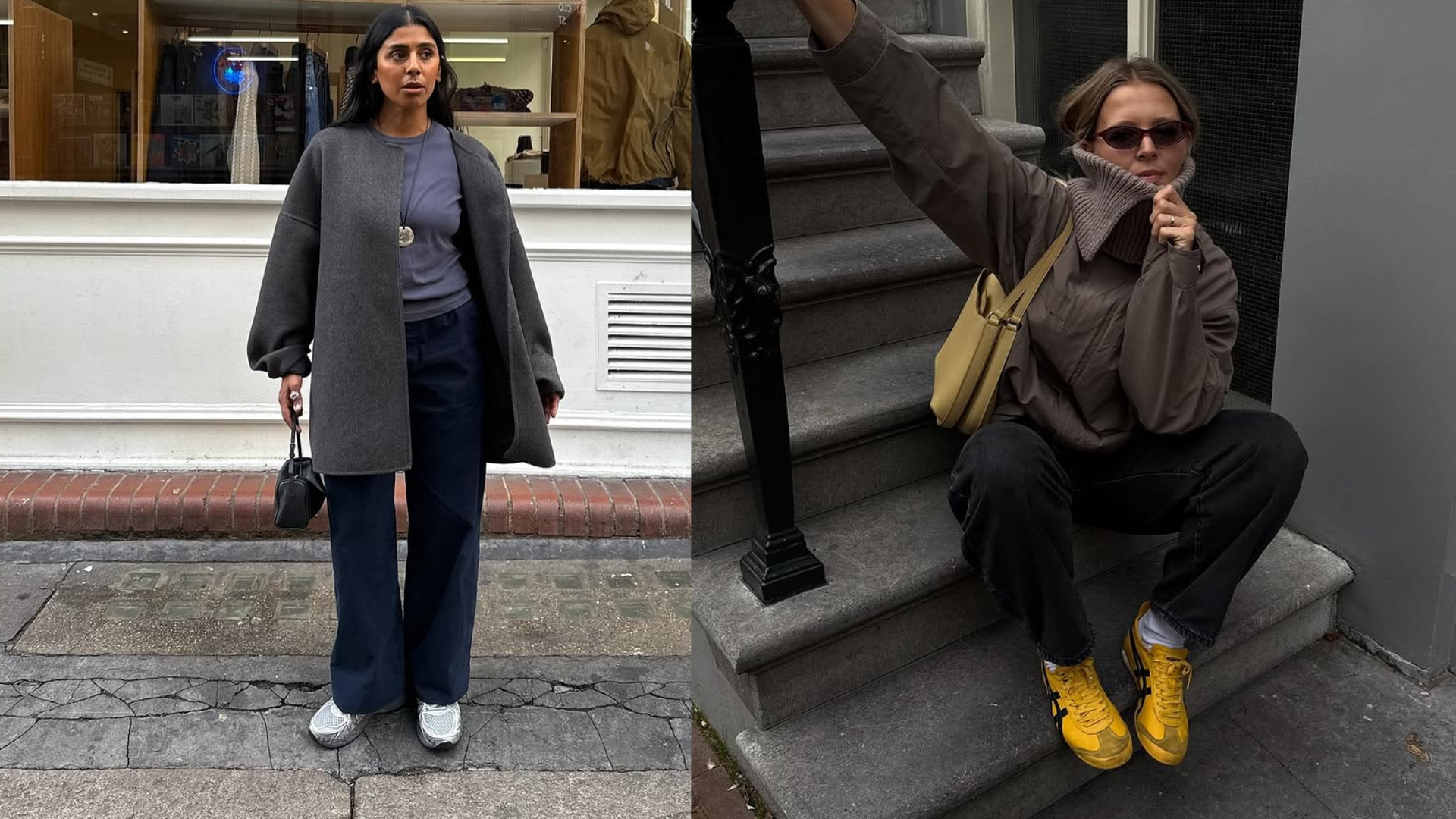 woman wearing winter sneaker outfit 2025